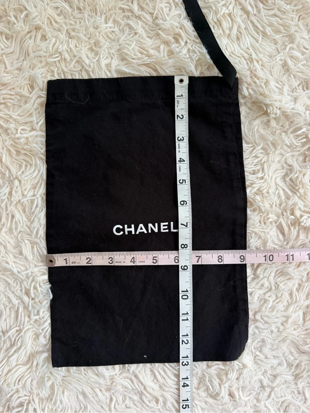 CHANEL Black Cotton Drawstring Dust Bag Shoe Handbag Storage Pouch 9” x 13”